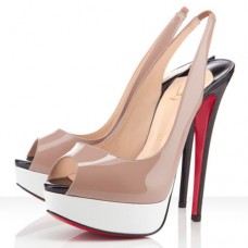 Sandali Christian Louboutin Lady Peep 140mm con cinturino posteriore, color nude/bianco