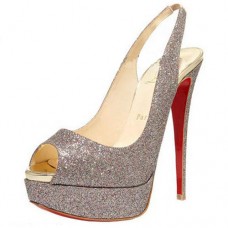 Christian Louboutin Lady Peep 140mm Slingbacks Argento