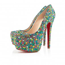 Décolleté Christian Louboutin Highness Strass 160mm con punta aperta, multicolore