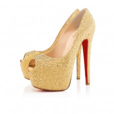 Décolleté Christian Louboutin Highness Strass 160mm con punta aperta, colore giallo