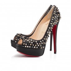 Décolleté Christian Louboutin Lady Peep Spikes 140mm con punta aperta, nere/miste