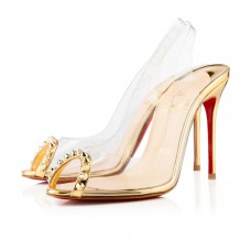 Sandali Christian Louboutin Ring My Toe 80mm con cinturino posteriore, colore oro.
