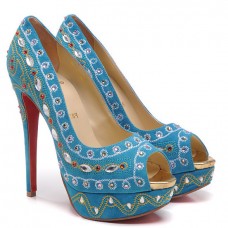 Décolleté Christian Louboutin Bollywoody 140mm con punta aperta, colore blu Décolleté Christian Louboutin Bollywoody 140mm con punta aperta, colore blu