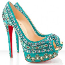 Décolleté Christian Louboutin Bollywoody 140mm con punta aperta, colore turchese Décolleté Christian Louboutin Bollywoody 140mm con punta aperta, colore turchese