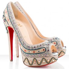 Décolleté Christian Louboutin Bollywoody 140mm con punta aperta, colore bianco Décolleté Christian Louboutin Bollywoody 140mm con punta aperta, colore bianco