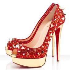 Décolleté Christian Louboutin Very Mix 140mm con punta aperta, colore rosso