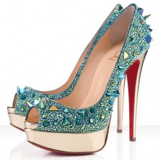 Décolleté Christian Louboutin Very Mix 140mm con punta aperta, colore verde. Décolleté Christian Louboutin Very Mix 140mm con punta aperta, colore verde.
