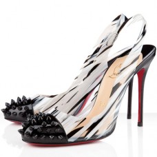Sandali Christian Louboutin Epoca 100mm con cinturino posteriore, neri/bianchi