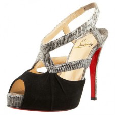 Sandali Christian Louboutin Angela 120mm con cinturino posteriore, neri.